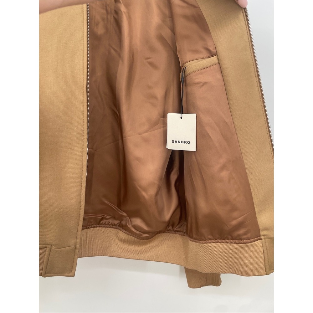 sandro zip up varsity jacket mens size XL camel brown long sleeve new teddy - Picture 6 of 10